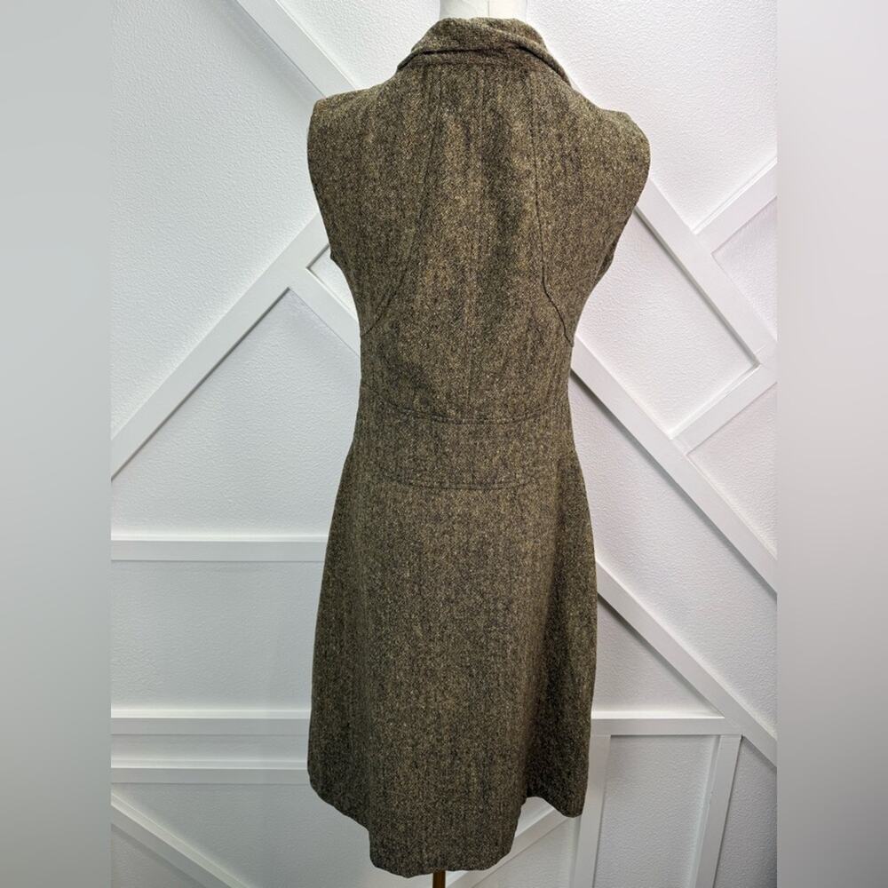 Club Monaco Tweed Sheath Dress Brown Wool Silk Blend Bow Neck Sleeveless Size 8 - Picture 5 of 11
